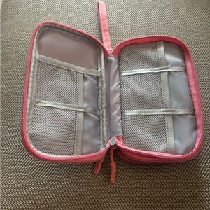 Pink Travel Organizer Jewelry Medication Electronics with Multiple Mesh Pockets